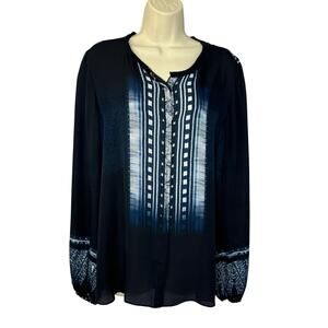KOBI HALPERIN Silk Blue Printed Blouse Crew Neck Long Sleeve Lightweight M